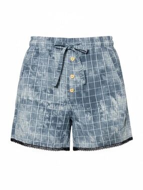 POL Washed Blue Plaid Pull on Shorts